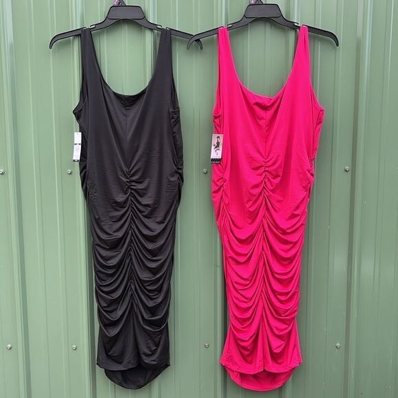 Sofia Womens Body Sculpting Ruched Tank Dress, Below Knee Length 2-Pack Size XXL - Picture 2 of 10